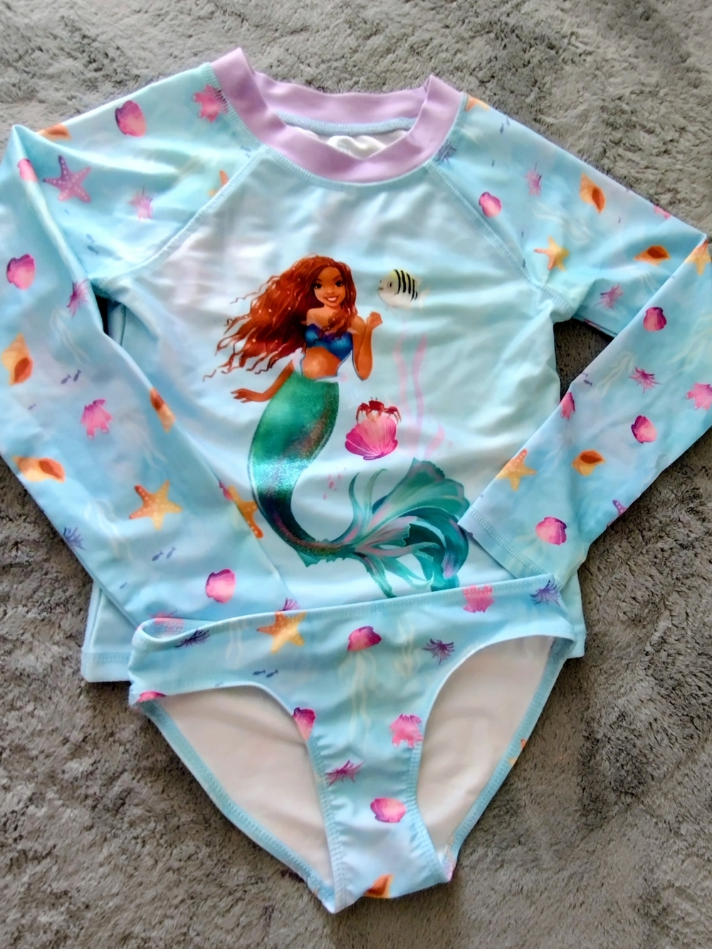 Disney Little Mermaid Girls Swim Top in Aqua and Pink